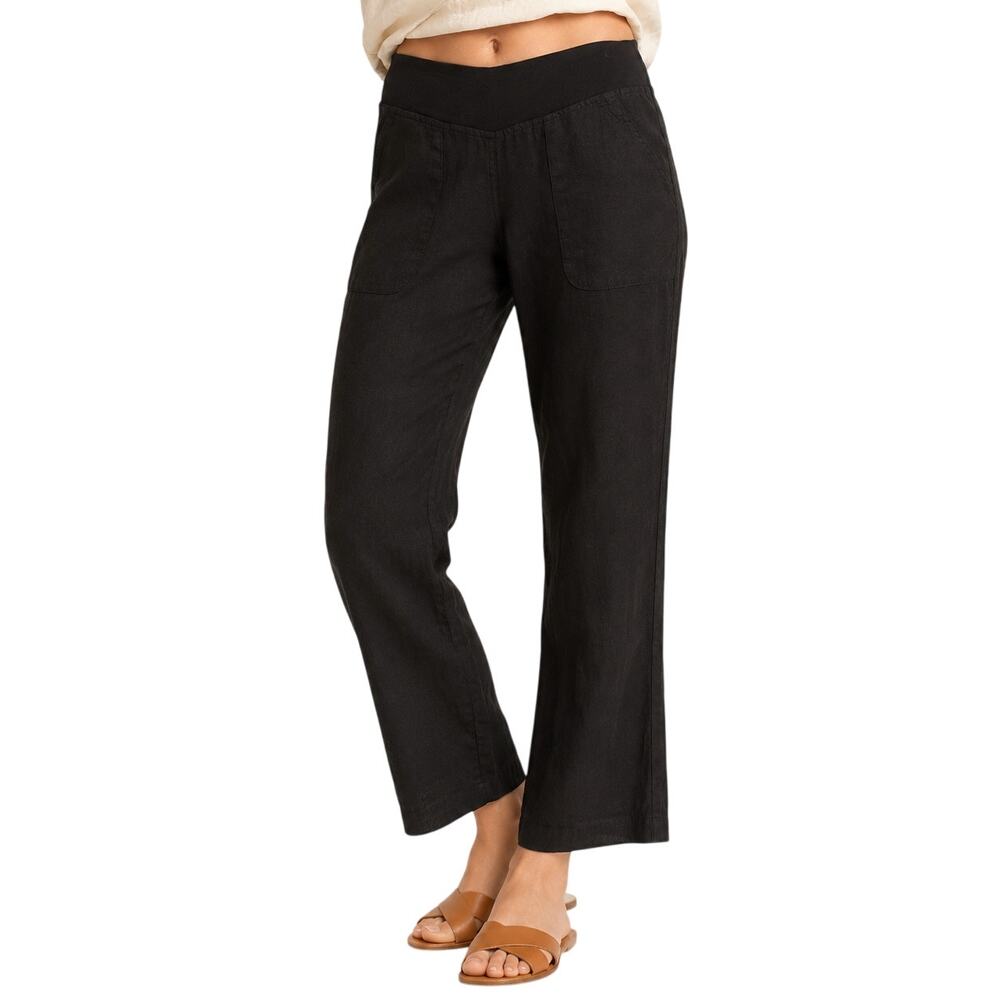 Allen Allen USA Black 100% Linen Pants XS Low Rise Lagenlook Wide Leg Made USA